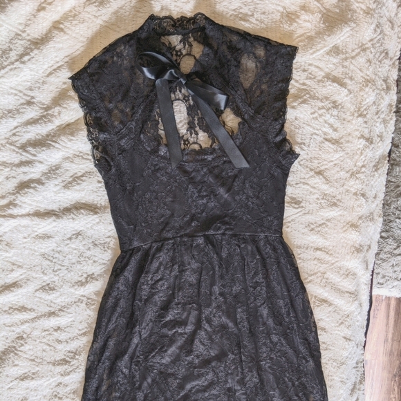 Lip Service Dresses & Skirts - Hot Black Lace Dress with Ribbon Bow at Neck